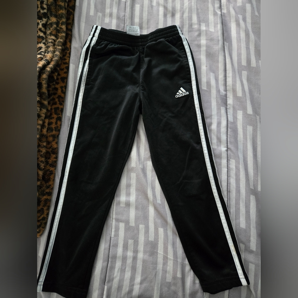 Adidas Kids Black Joggers with White Stripes